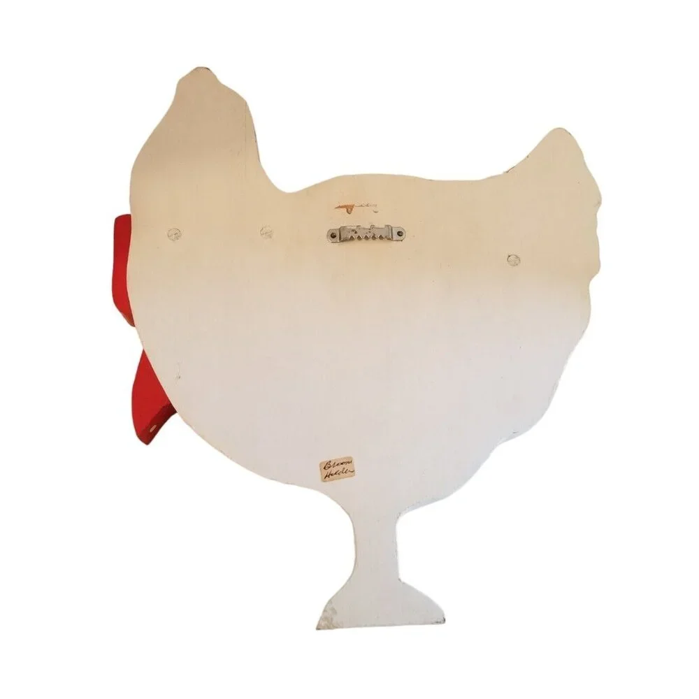 Handmade Wooden Chicken Wall Hanging Farmhouse Hen Red Polka Dot Bow White Black